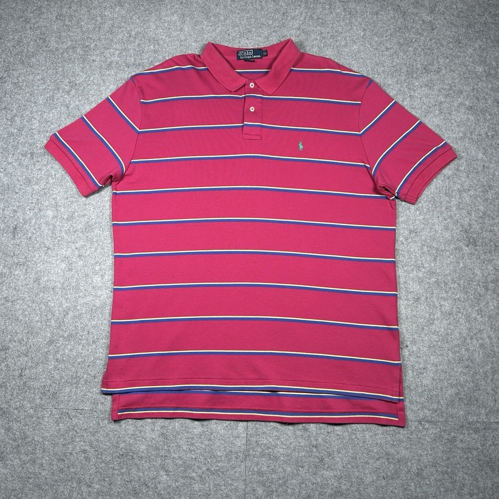 Vintage Polo By Ralph Lauren Polo Shirt‎ Men's Size XL Pink Striped RARE Color